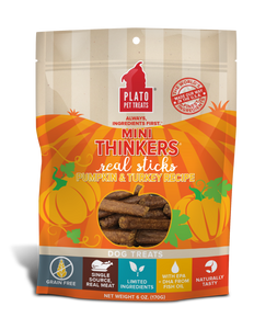 Platos Pet Treats Mini Thinkers Grain Free Pumpkin & Turkey Meat Stick Dog Treats